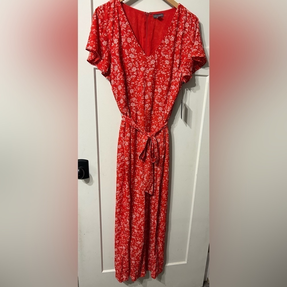 VinceโCamuto Fiery Red White Floral Flutter Sleeve pants Jumpsuit- Island Oasis